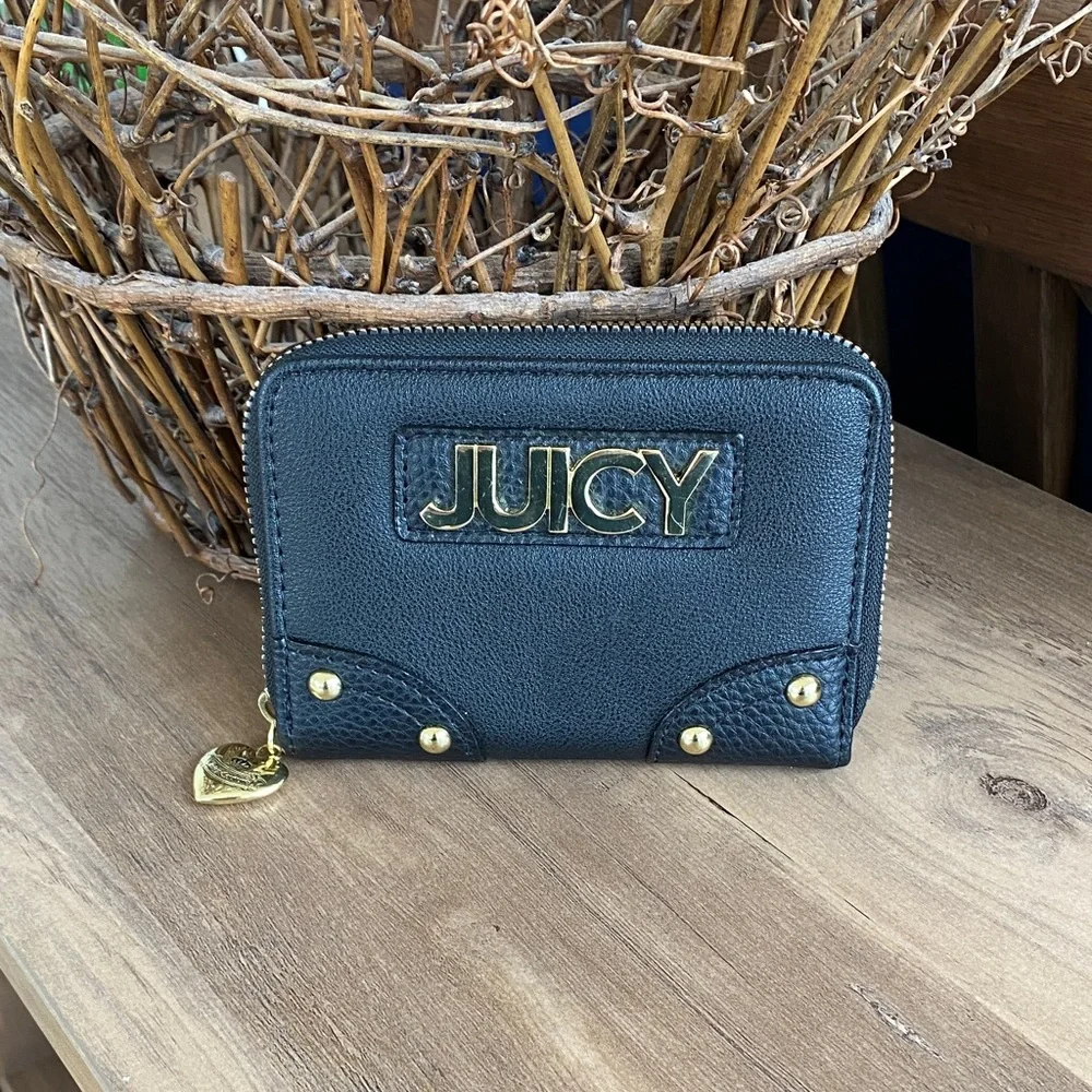New Juicy Couture Black Wallet with Gold Stud accents